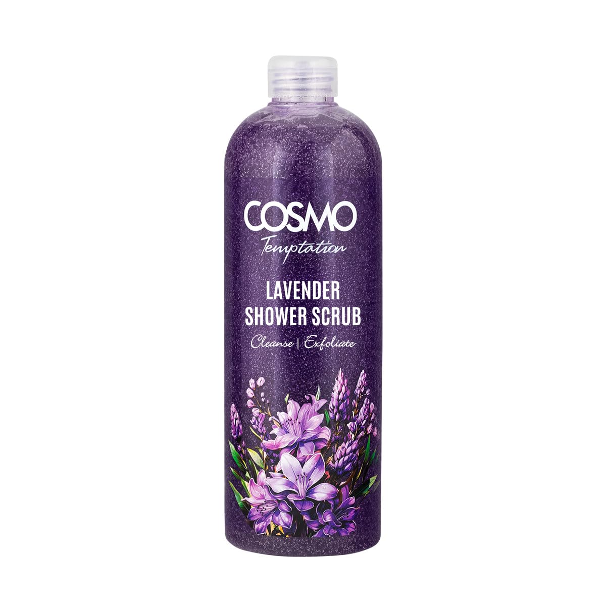 Cosmo Skin Care Temptation Lavender Shower Scrub 1000ml | Exfoliating Body Wash for All Skin Types