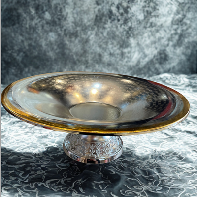 Luxury Arabic Silver Footed Dish – Elegant Home Décor & Serving Bowl