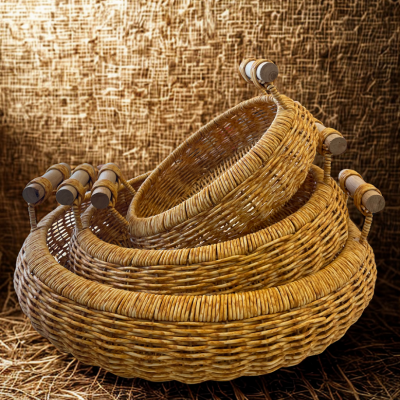 Yemeni Style 3 Round Rattan Storage Baskets – Bread & Fruit Organizer