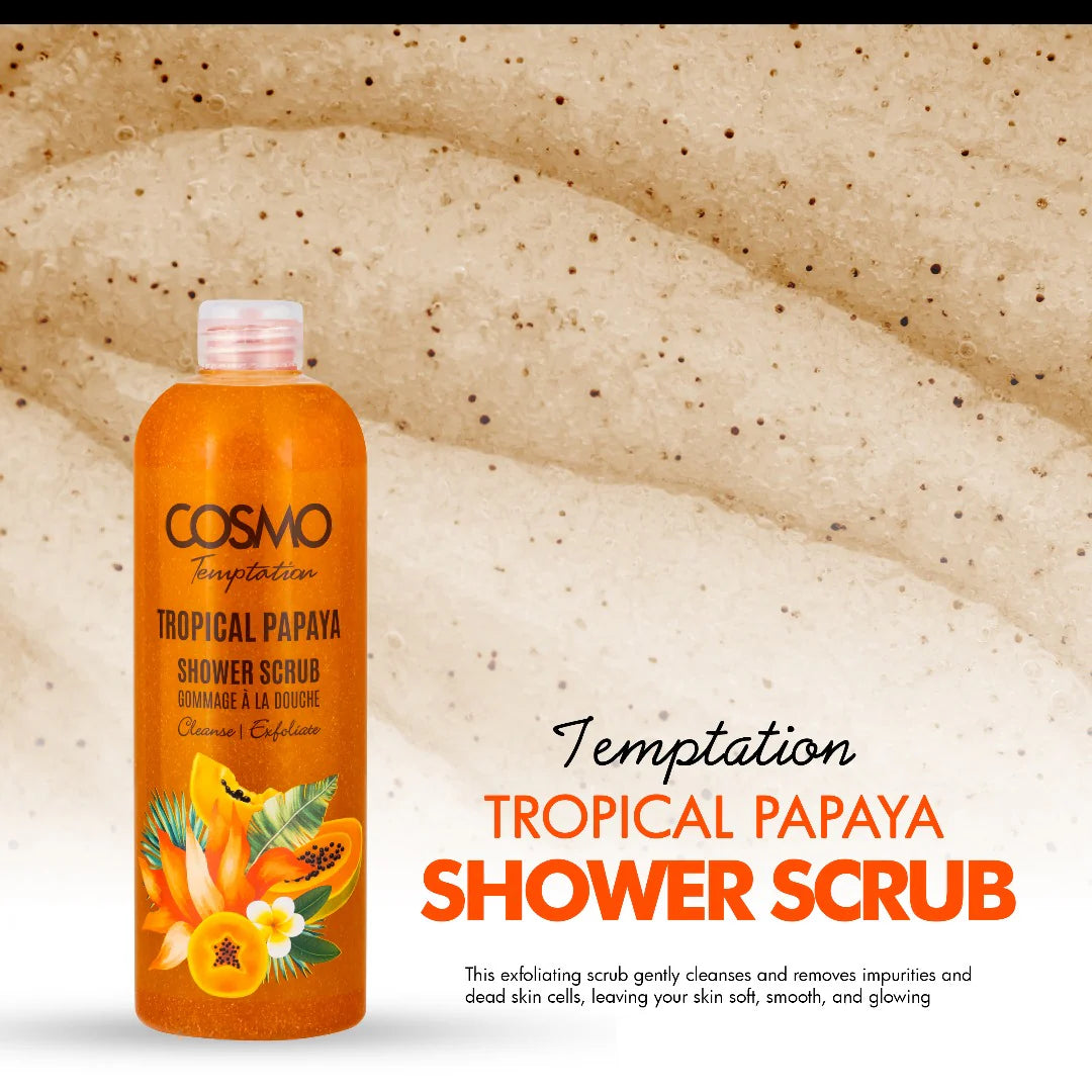 Cosmo Temptation Tropical Papaya Shower Scrub – 1000ml | Refreshing Exfoliating Body Wash