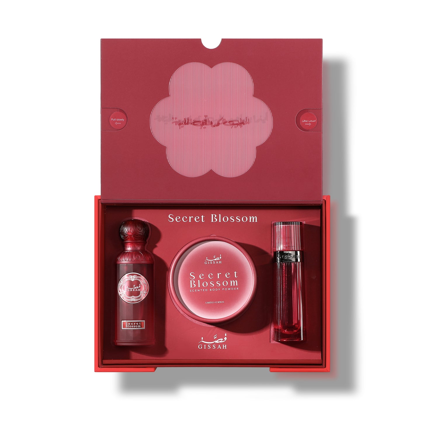 Gissah Secret Blossom Gift Set | EDP Perfume + Body Powder + Khamriya | Floral Fruity Luxury