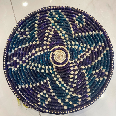 Yemeni Handmade Woven Basket – Green & Purple Pattern (Large, 40cm)