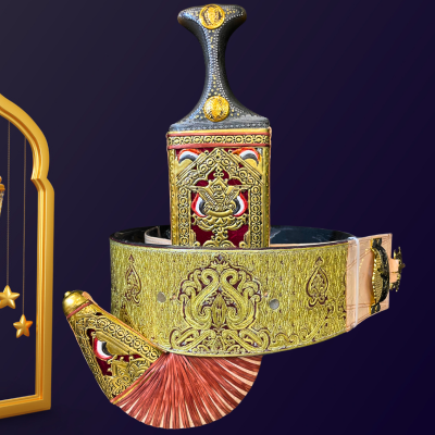 Men’s Special Gold Belt with Brown Strips for Jimbiya – Authentic Arabic Style