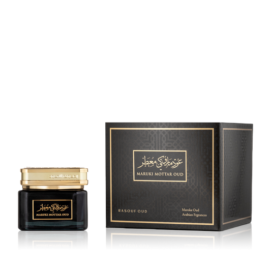 Rasouf Maruki Mottar Oud (50g) | Premium Arabic Bakhoor – Oud, Rose & Saffron Blend