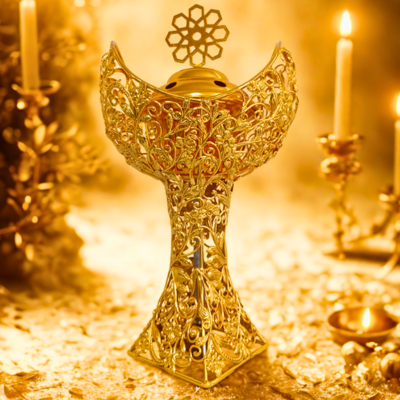 Elegant Ramadan Arabic Bakhoor Burner – Gold Metal Plate Perfume & Charcoal Incense Holder