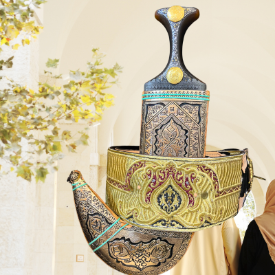 Premium Yemeni Jambiya with Gold-Plated Details & Decorative Belt – Traditional Arabic Dagger