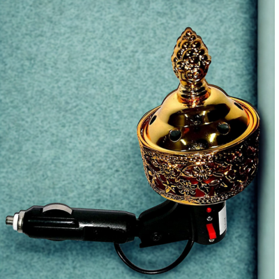 LEBABASE Car Electric Incense Burner – Gold Auto Bakhoor Heater (12V Plug-In)