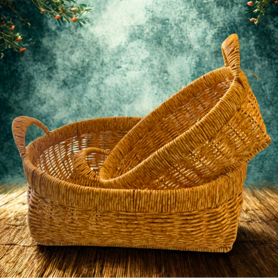 Yemeni Style 2 Round Rattan Storage Baskets – Bread & Fruit Organizer