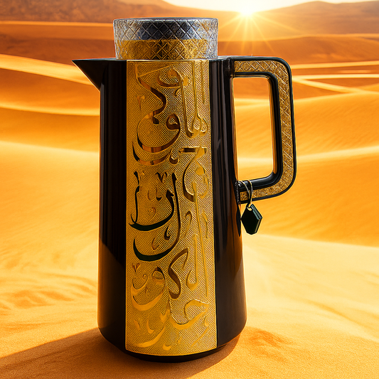 Luxury Arabic Thermos – Black & Gold | Arabic Calligraphy Coffee & Tea Flask